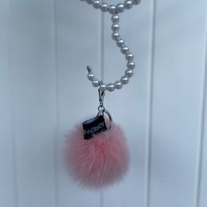 Pink Adrienne Landau fur pompom keychain